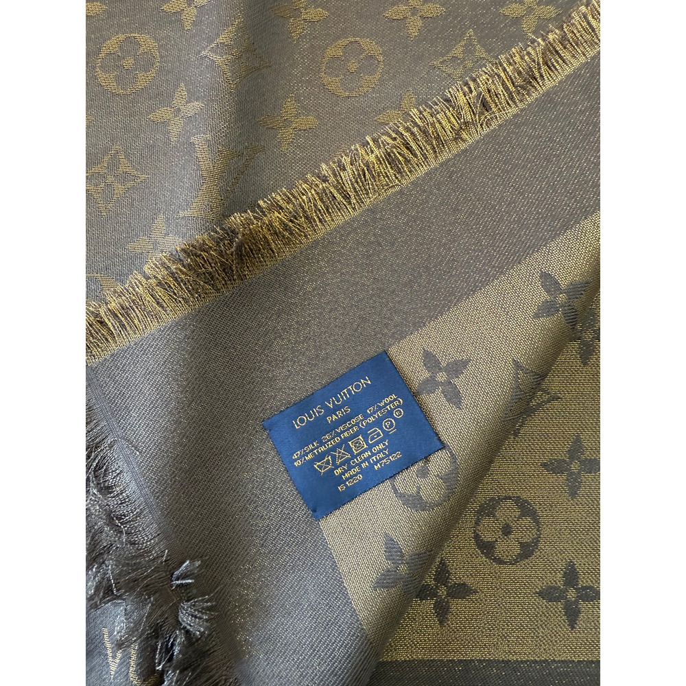 Louis Vuitton  Silk Lurex Wool Monogram Shine Shawl Brown*BRAND-NEW with COA #2 - Picture 4 of 5